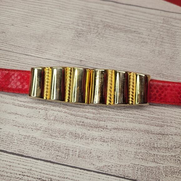 Vintage 80s Red Snake Skin 1" Belt with Gold Buckle, Adjustable M/L - Picture 2 of 8
